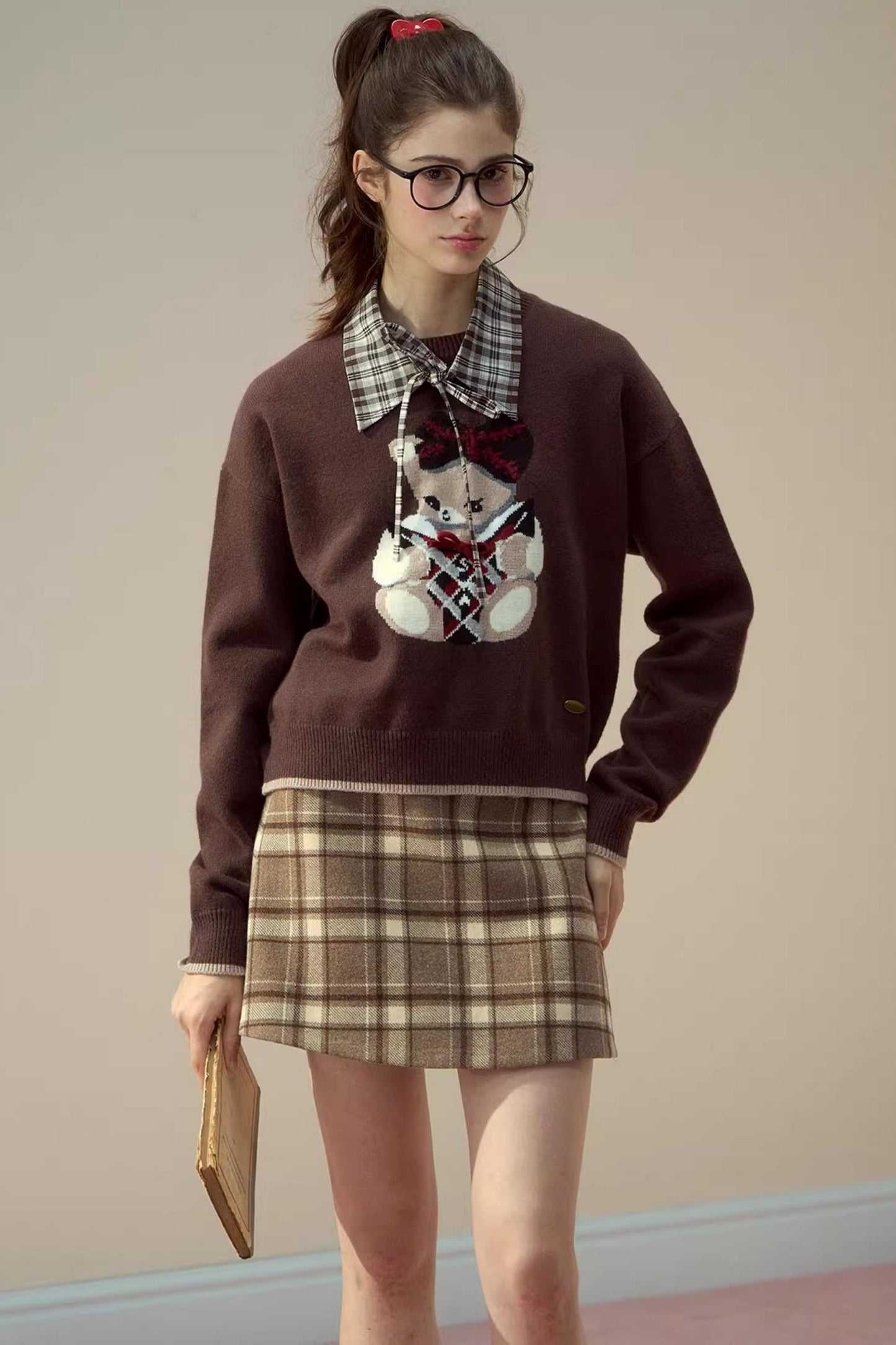 플래드 칼라 핸드메이드 스웨터