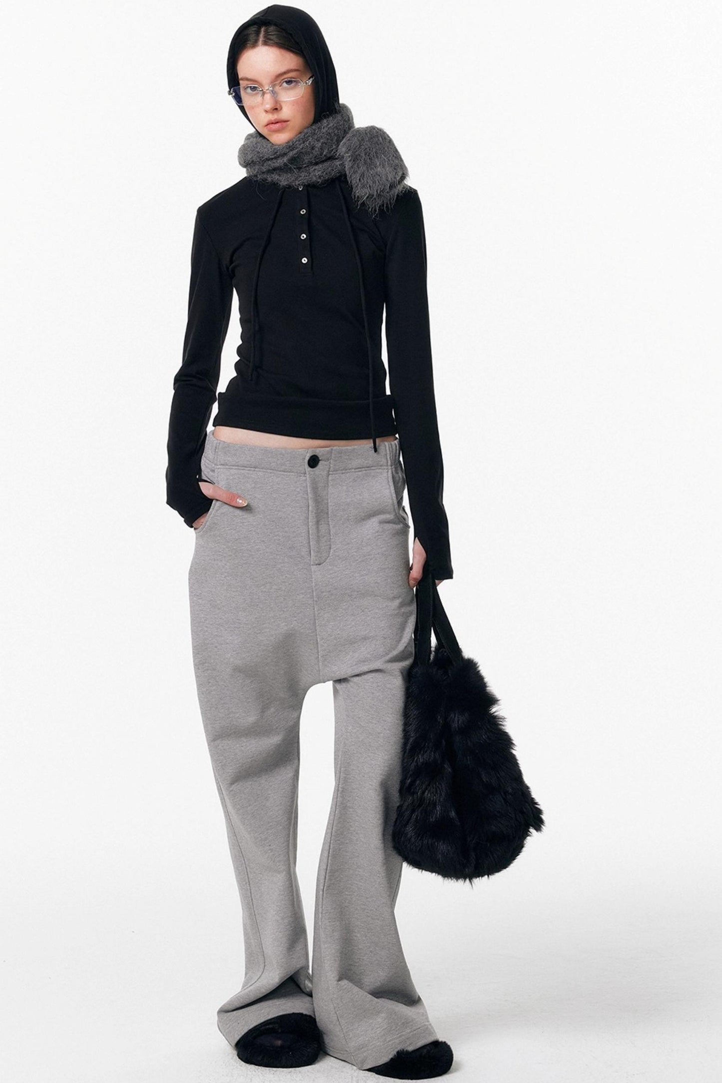 Drawstring Hooded Stretchy Top