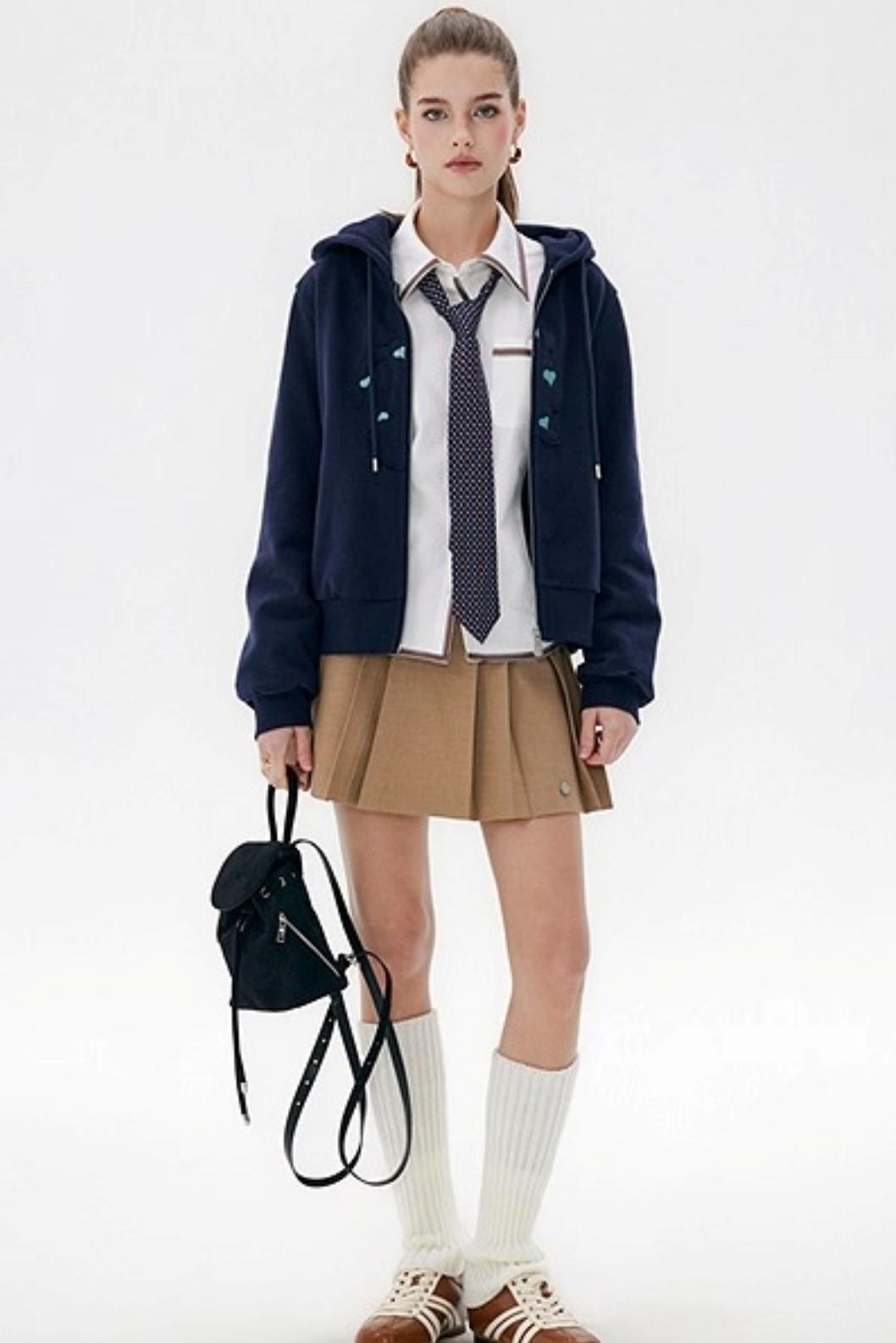 Khaki Retro Pleated Skirt