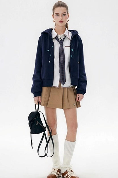 Khaki Retro Pleated Skirt