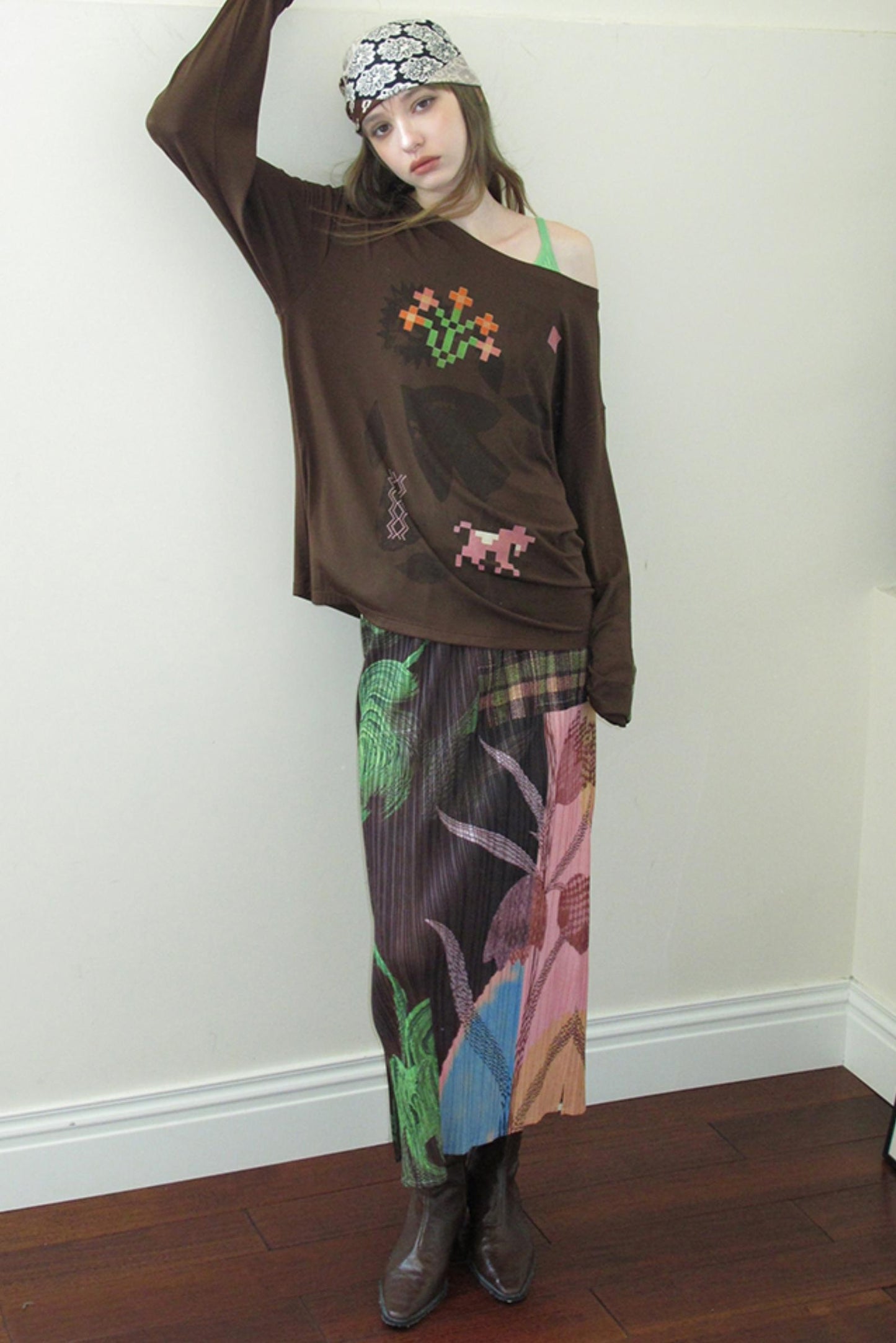 Vintage Mosaic Slanted Shoulder T-Shirt