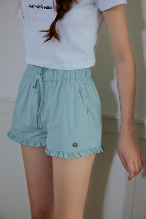 Ruffle-Trimmed Drawstring Shorts