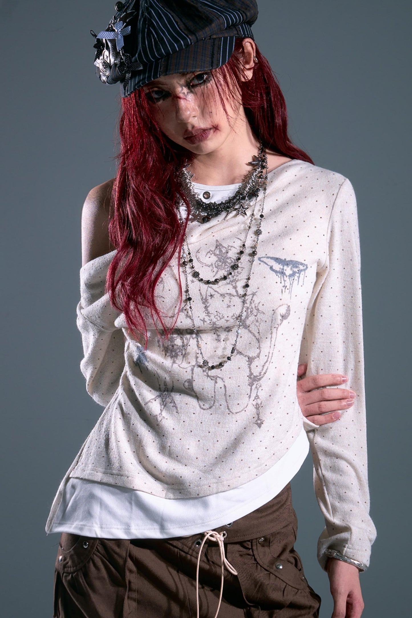 Vintage Polka Dot Swing Collar Top