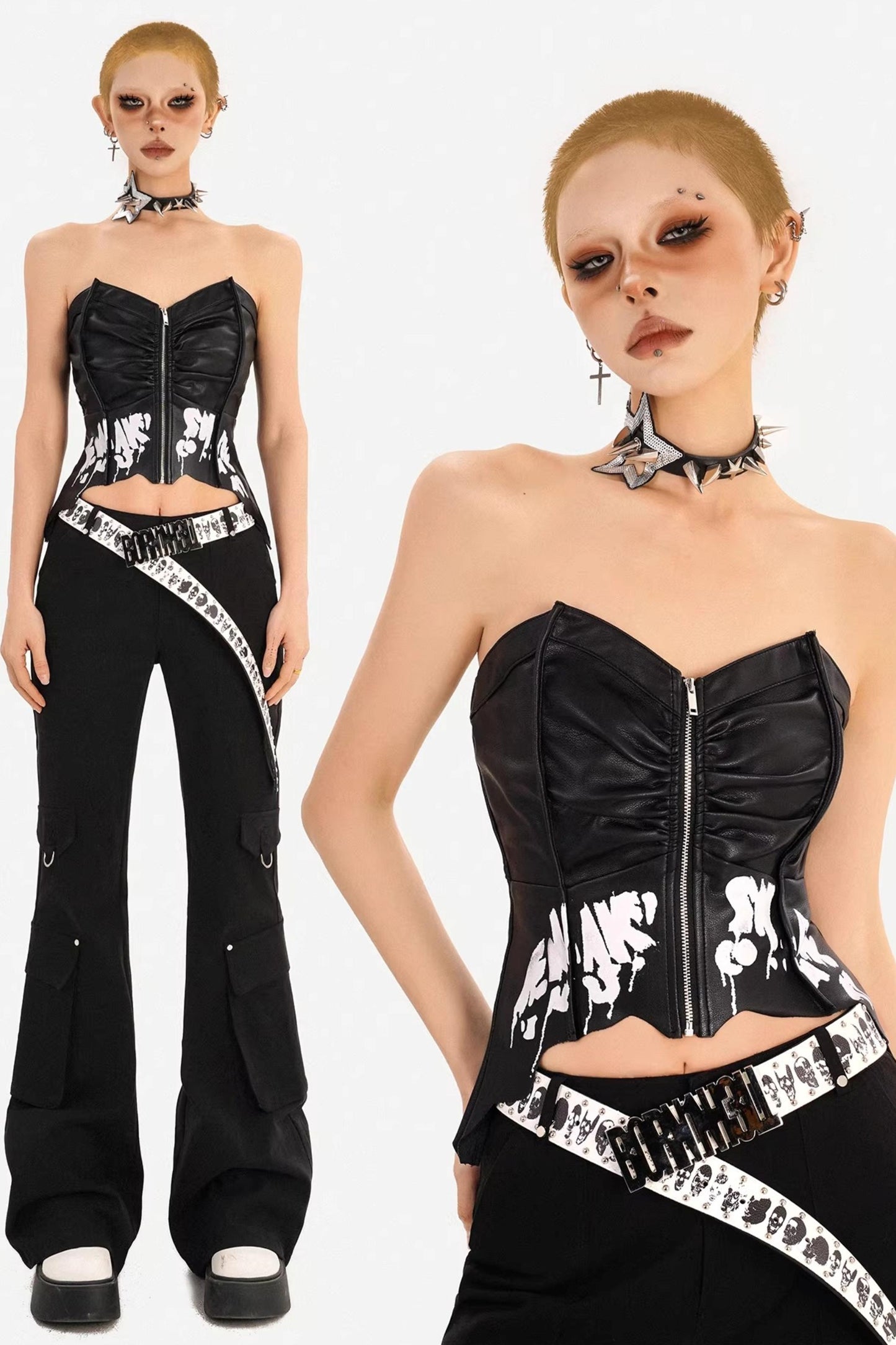 Dark-Punk-Leder-Bustier-Oberteil