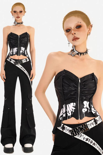 Dark-Punk-Leder-Bustier-Oberteil
