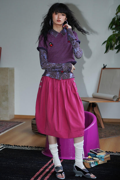 Vintage Striped Rolled Hem Short-Sleeve Top