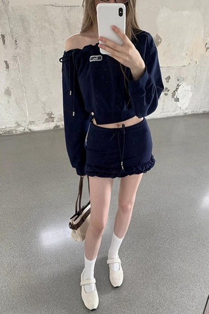 Cropped Sweatshirt Ruffle Set-Up