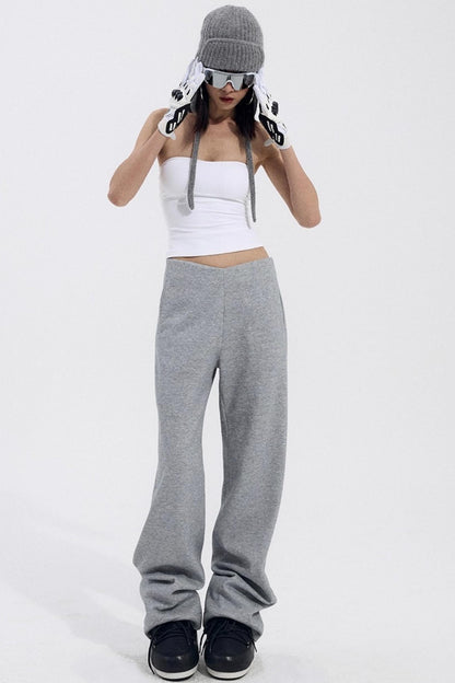 Solid V-Waist Fleece Pants
