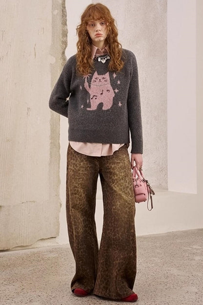 Leopard Print Straight Loose Pants