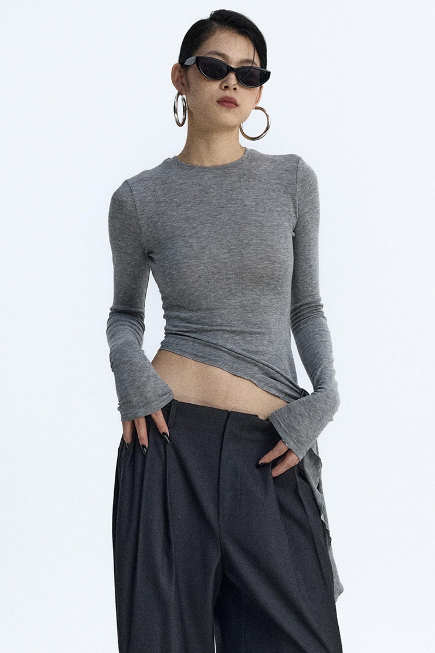 Ruffled Lyocell Asymmetrical Top