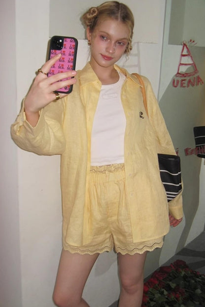 Lace Ensemble Shirt And Shorts Set-Up