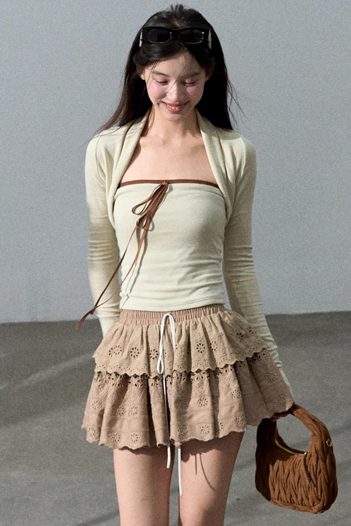 Slim Bandeau Cardigan Two-Piece Set