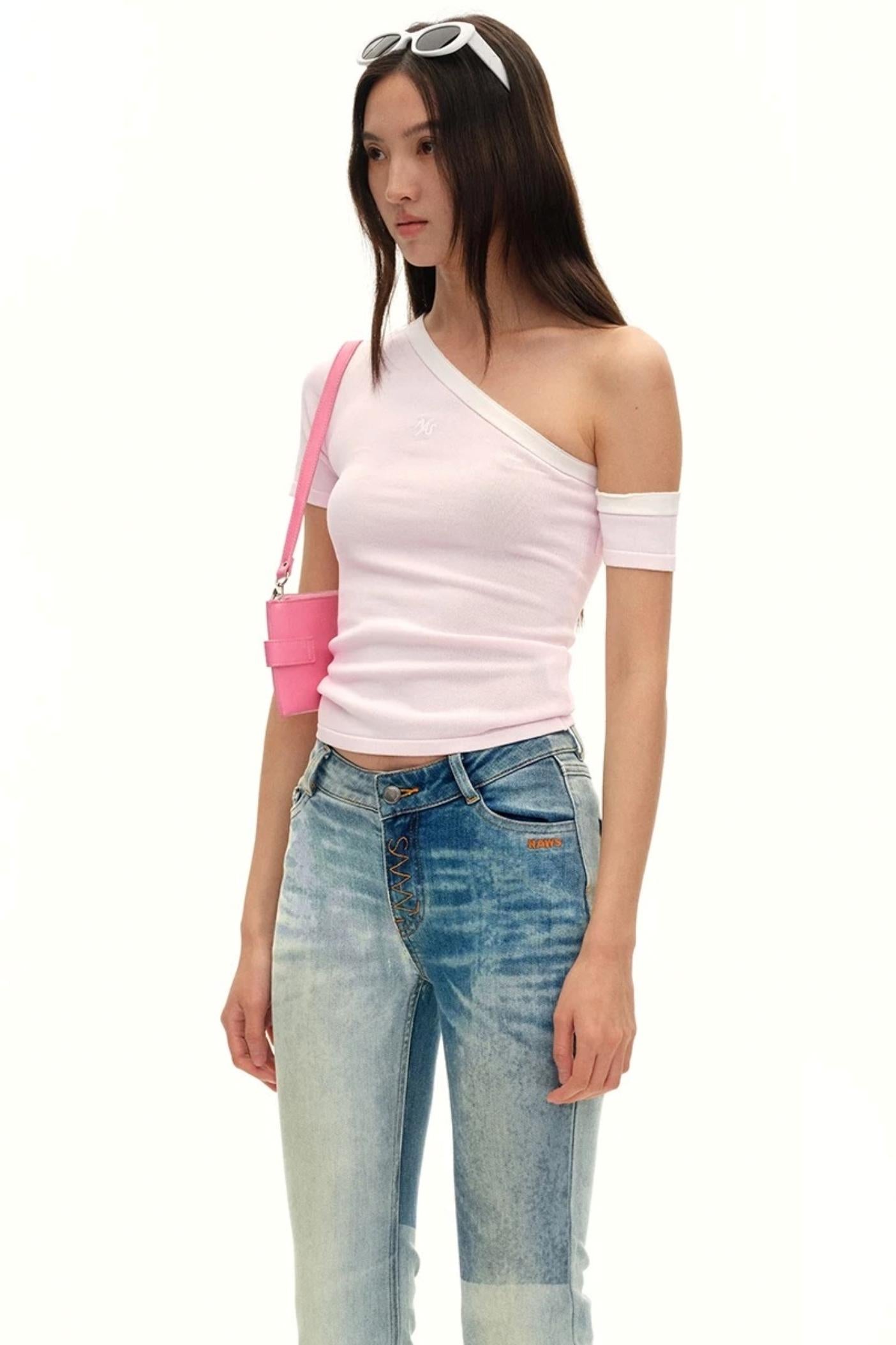Asymmetrical Ice Linen Top