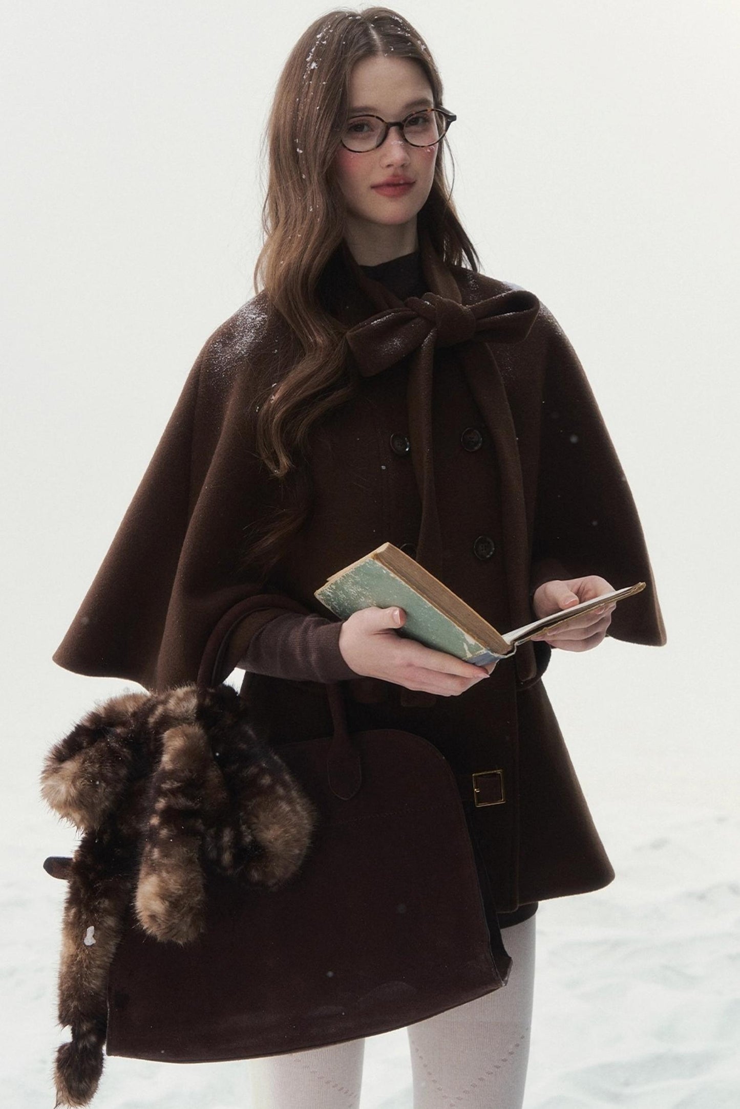 Double-Breasted Cocoa Cape Coat