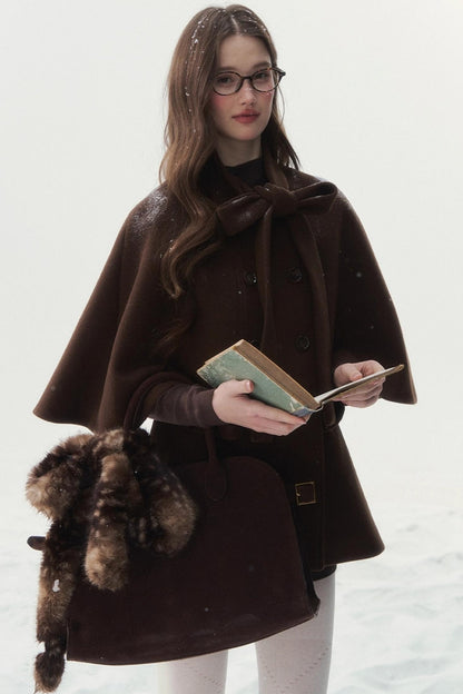 Double-Breasted Cocoa Cape Coat