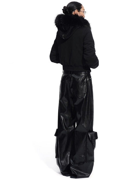 Punk Pebbled Wide-Leg Leather Pants
