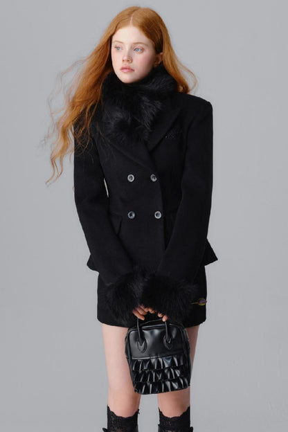 Fur Collar Blazer & Skirt Set-Up