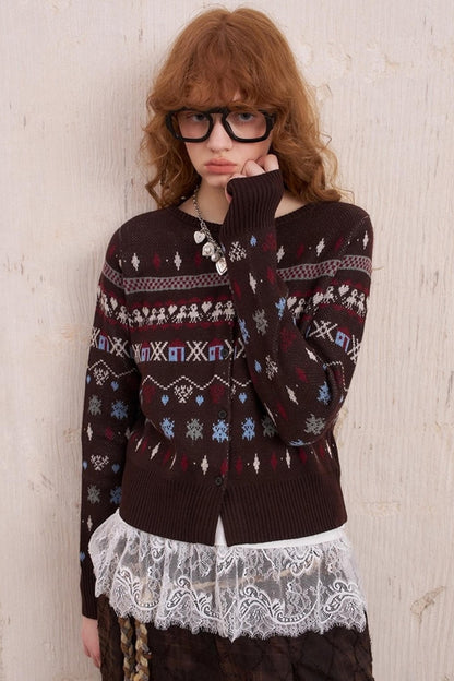 Jacquard Embroidery Slim Cardigan