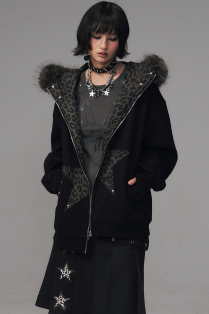 Cat-Ear Leopard Hooded Jacket