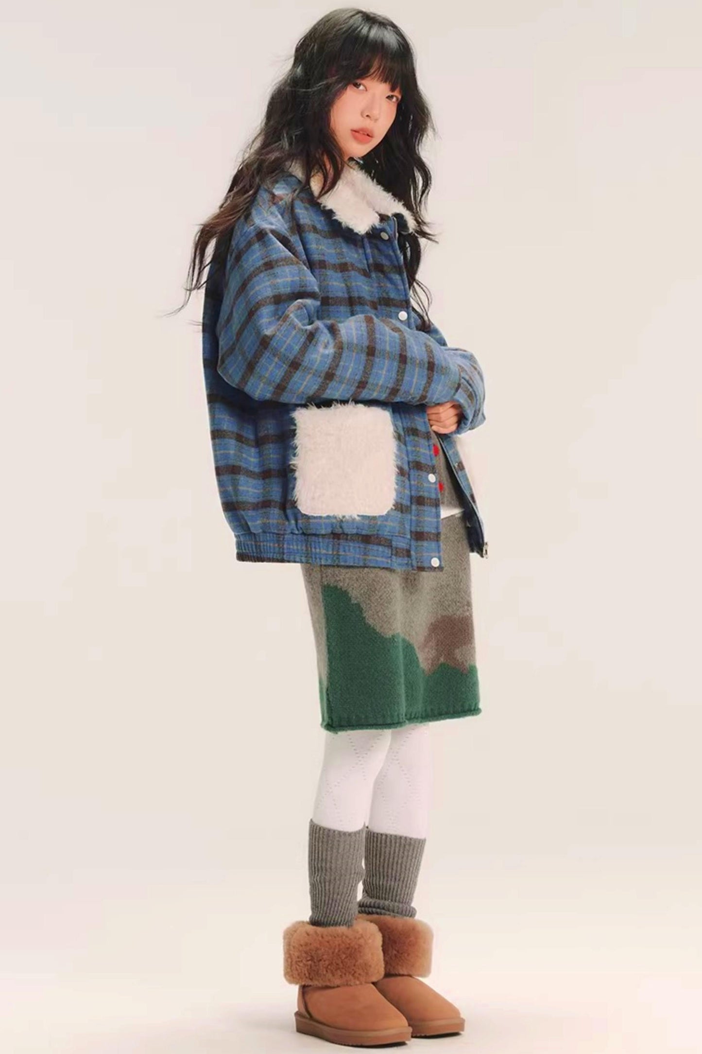 Color-Block Wool Knitted Skirt