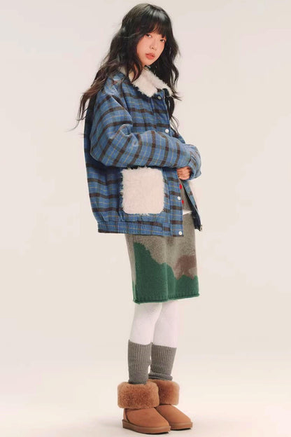 Color-Block Wool Knitted Skirt