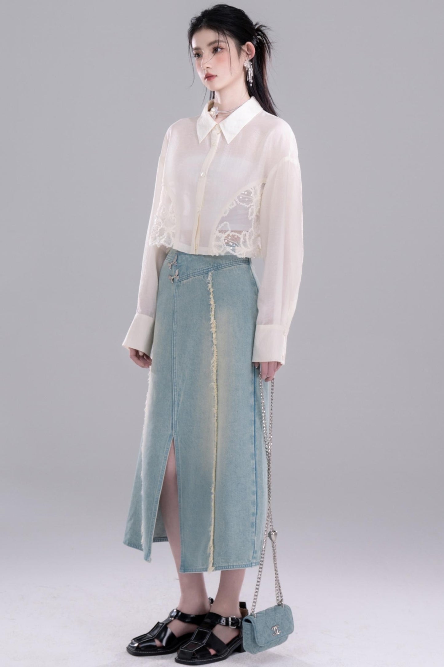 Cold Slit Blue Skirt Set-Up