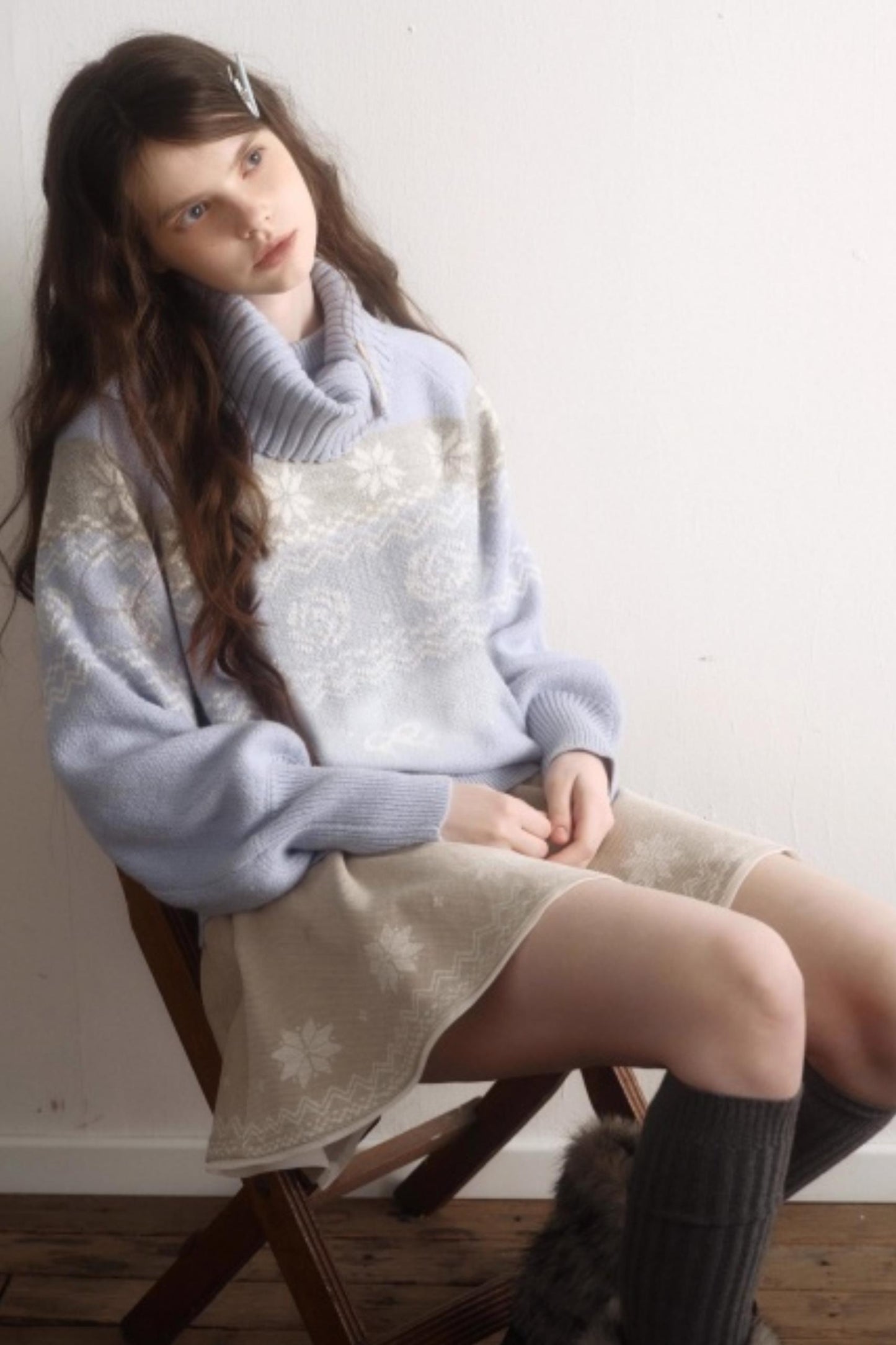 Velvet Cat Patch Wool Sweater Set-Up