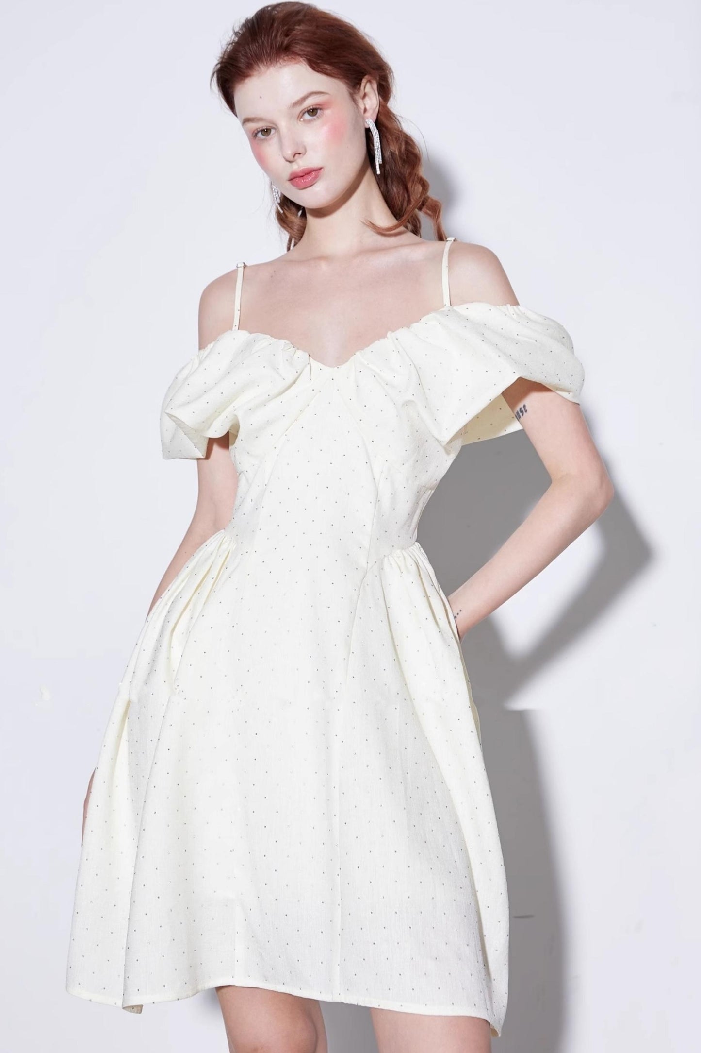 Rhinestone Puff Sleeve Dress