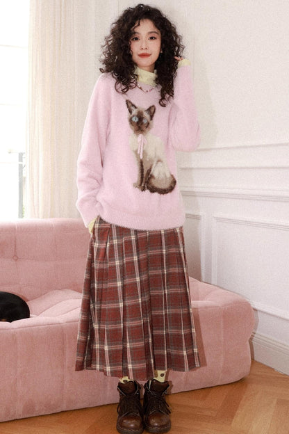 Earl Red Plaid Pleated Skirt Set-Up