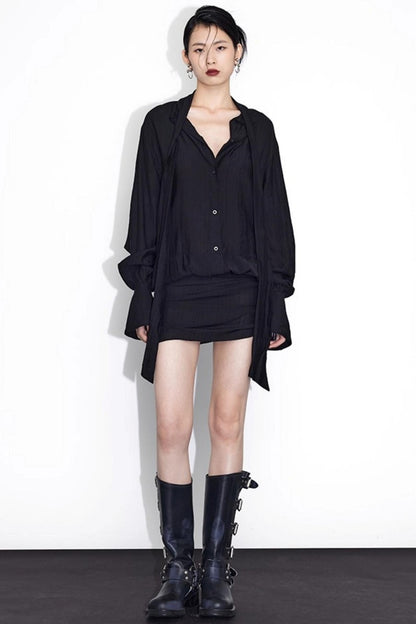 Streamer Black Drape Shirt Dress