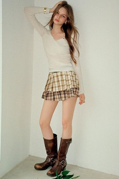 Textured V-neck Wool Knit Slim Top