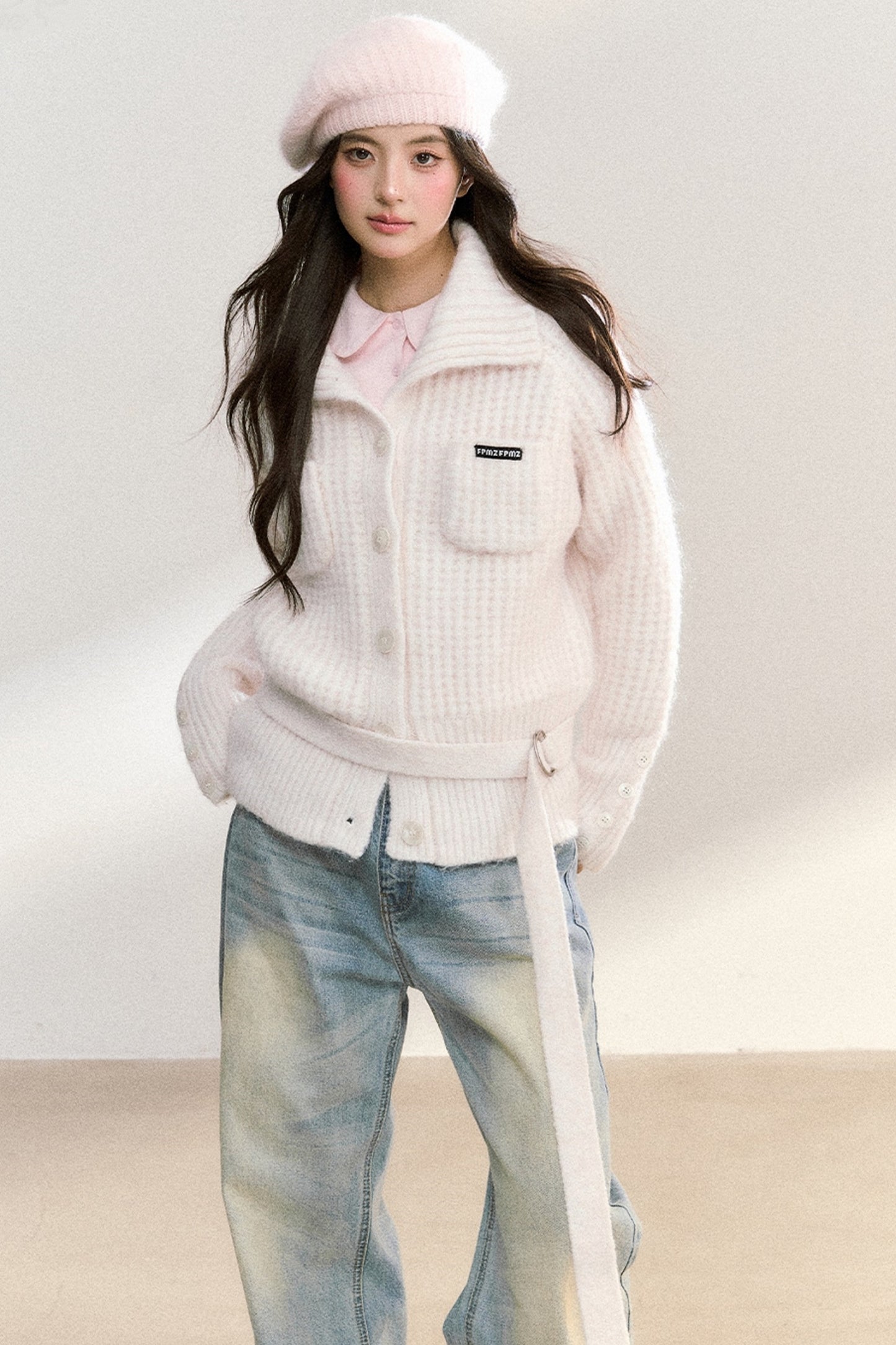 Double Pocket Button-Up Knit Jacket