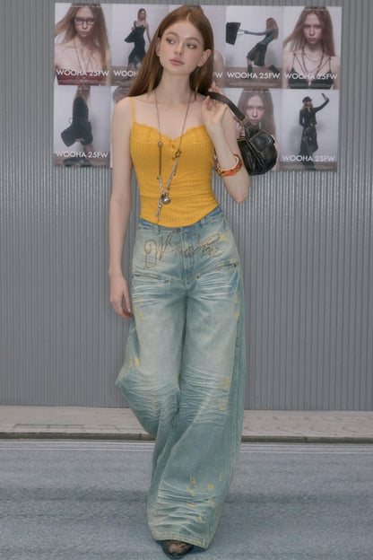 Vintage Washed Rhinestone Jeans