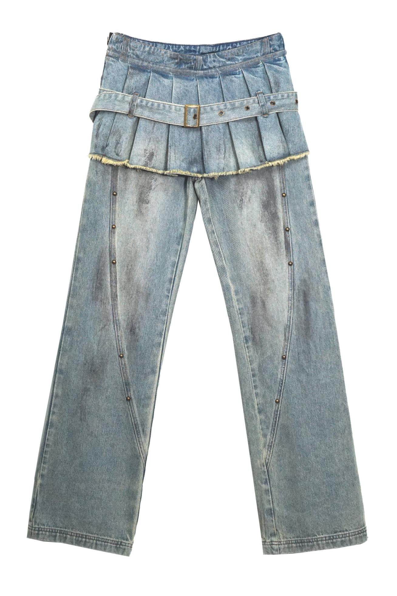 Vintage Pleated Denim Pants