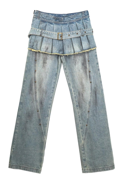 Vintage Pleated Denim Pants