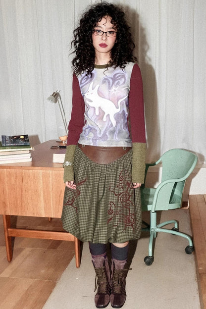 Flower Gauze Round Neck Long-Sleeved T-Shirt