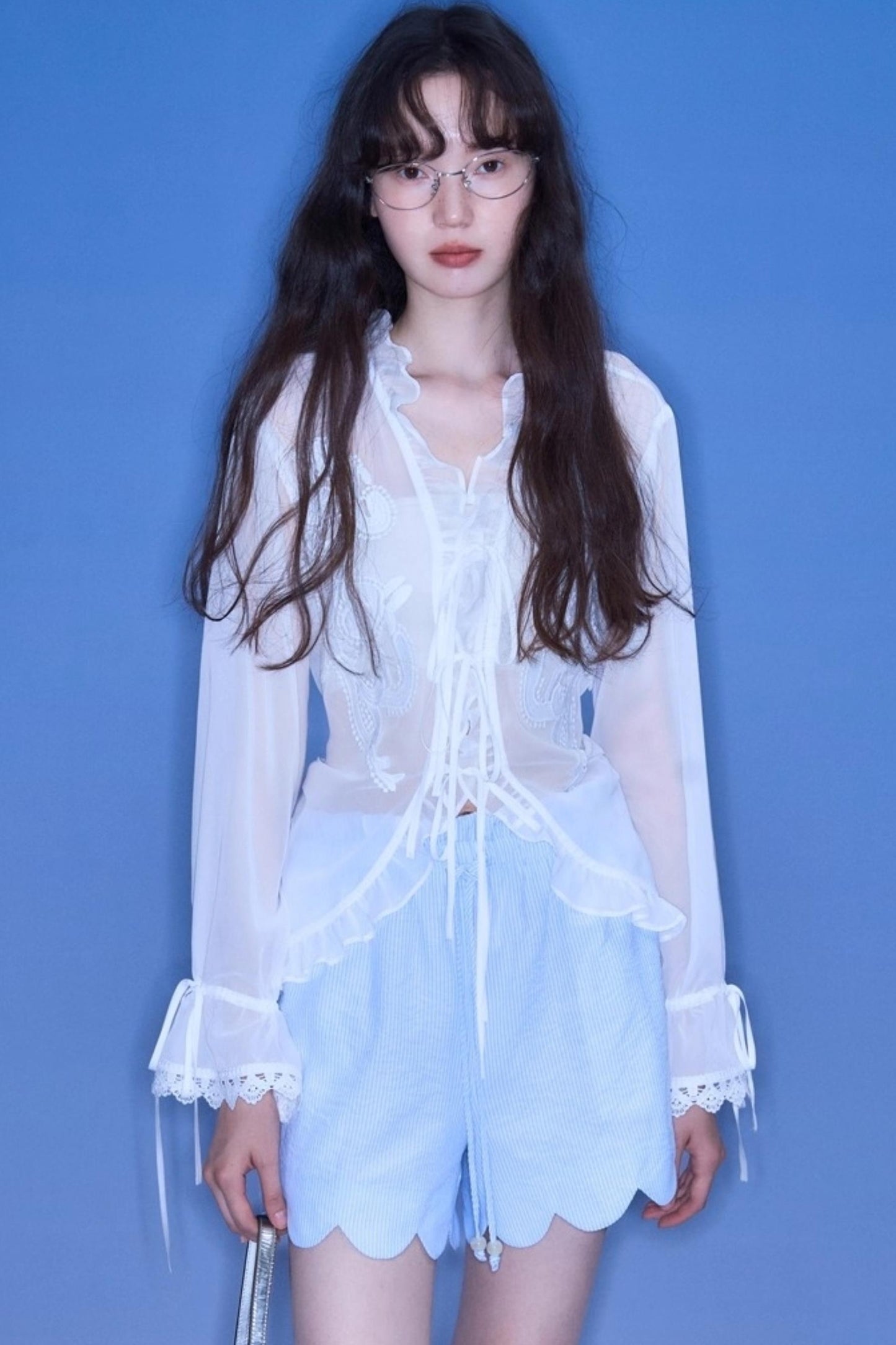 Autumn Lace-Up V-Neck Embroidered Shirt