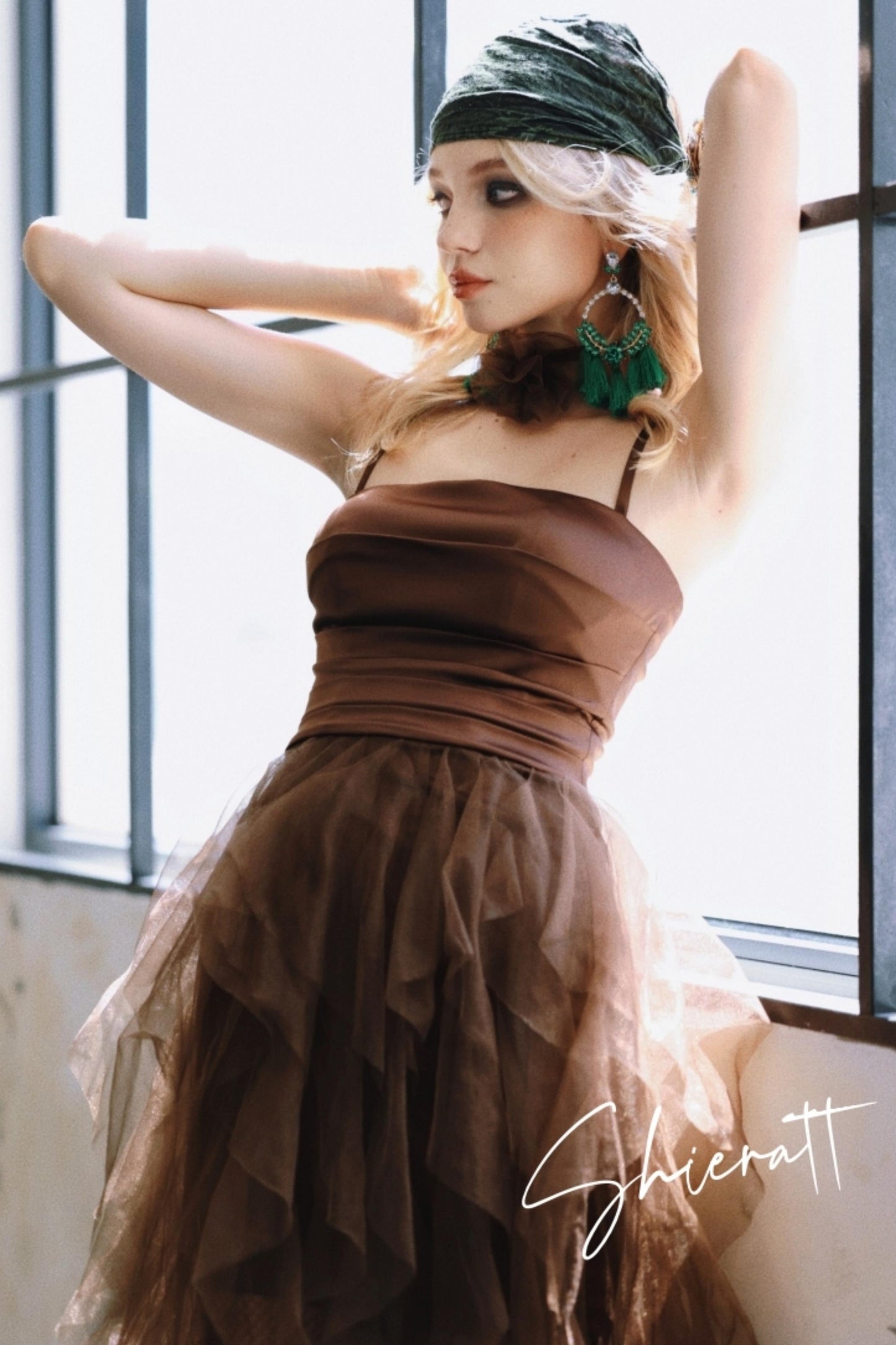Chocolate Satin Halter Dress