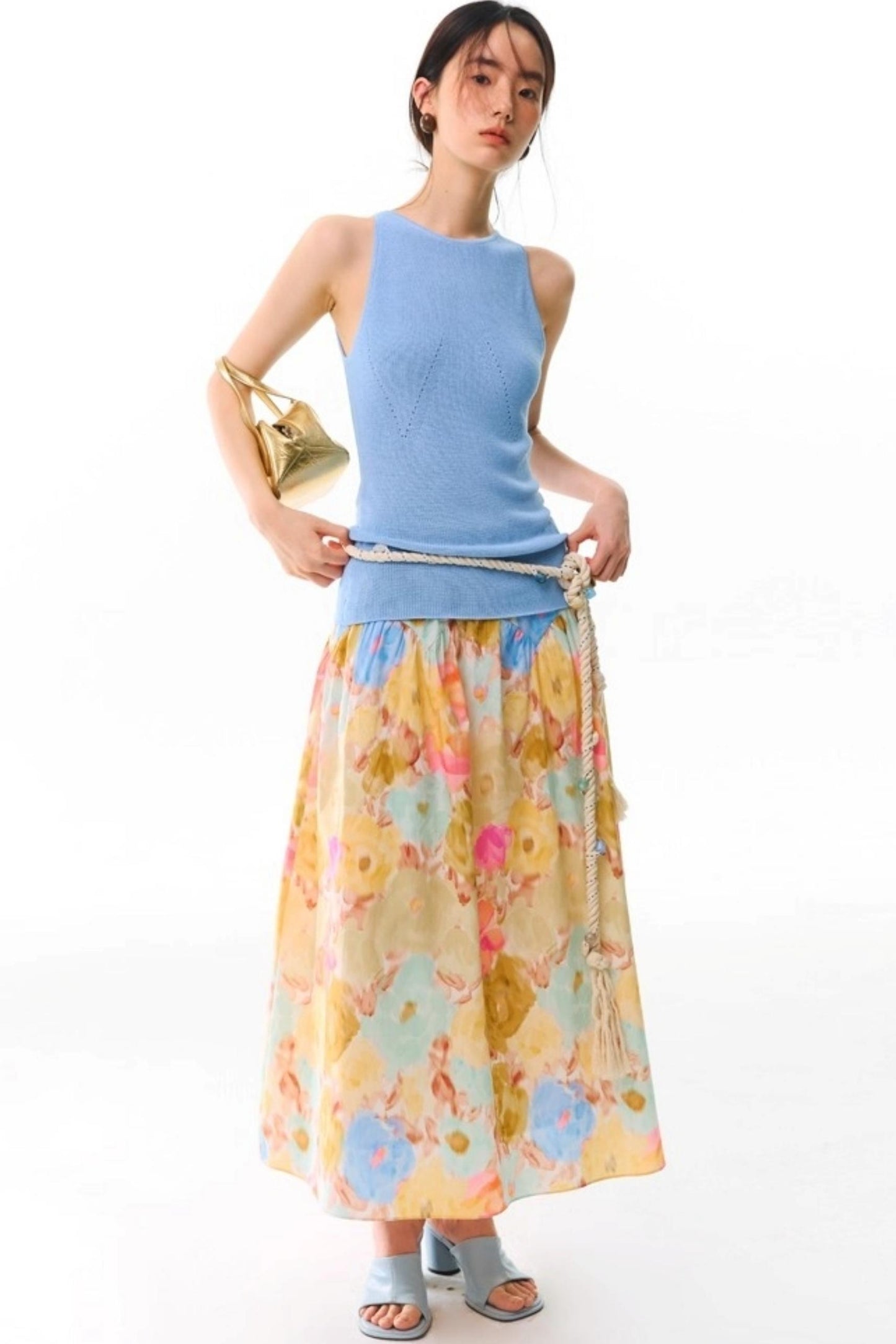 Sunset Coral Cotton A-Line Skirt