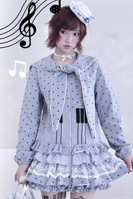 Antique Ghost Girl Gray Polka Dot Dress