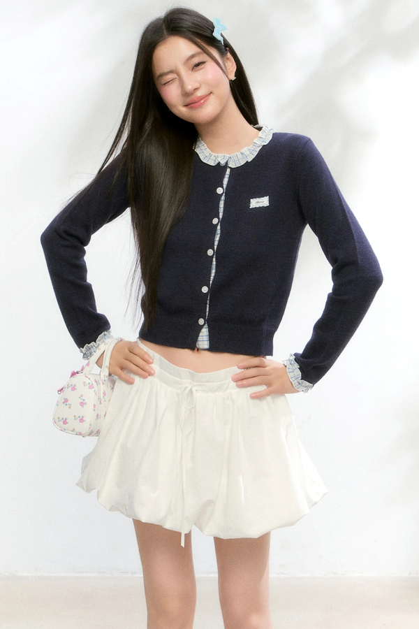 Plaid Lace Knit Sweater Skirt Set-Up