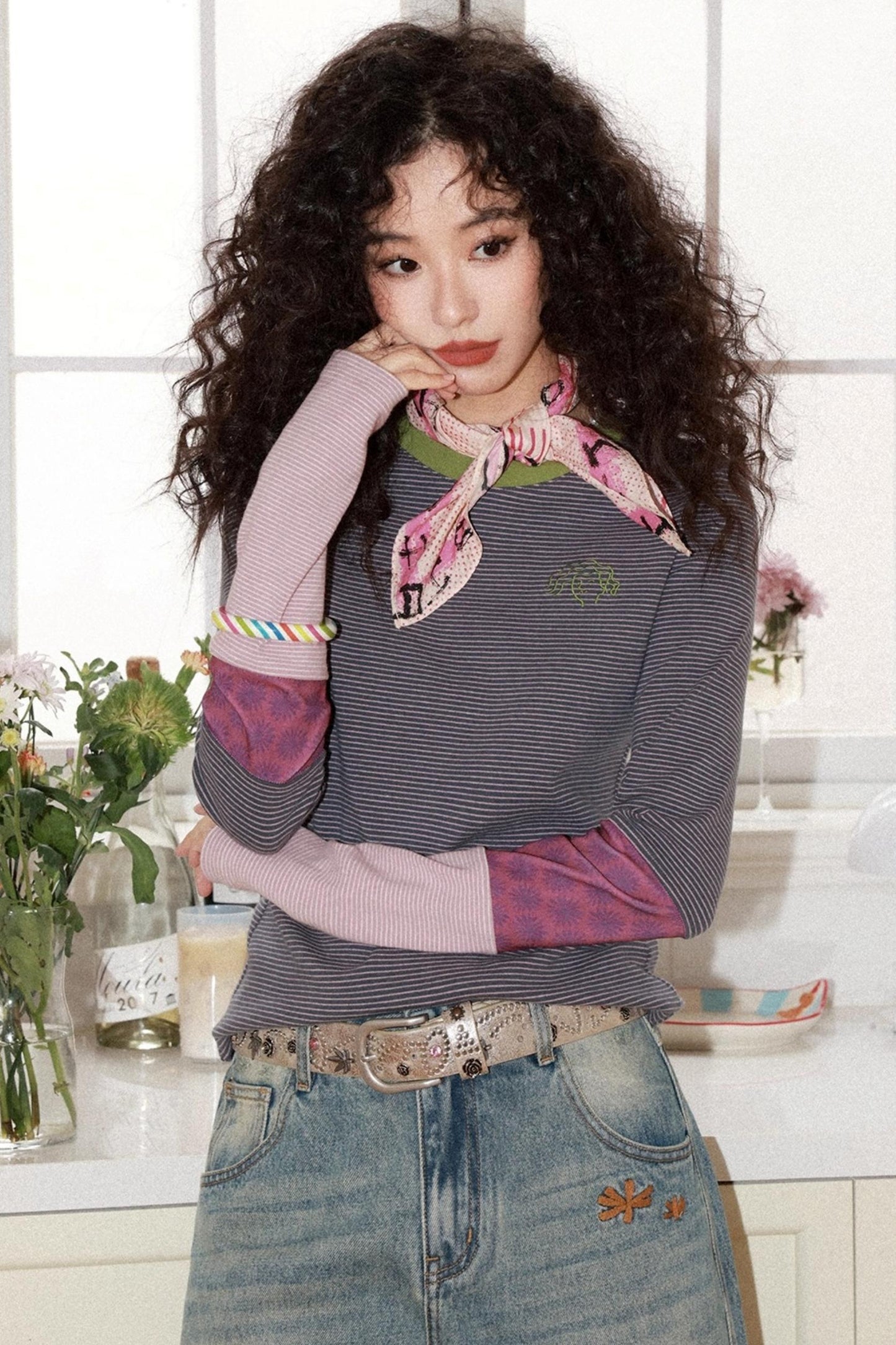 Striped Color-Blocking Slim T-Shirt