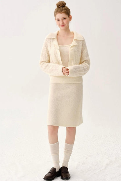 Retro Wool Knitted Cardigan Set-Up