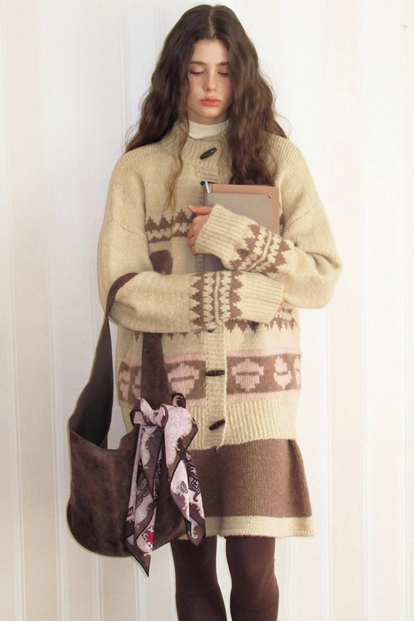 Pinecone Velvet Jacquard Sweater Skirt Set