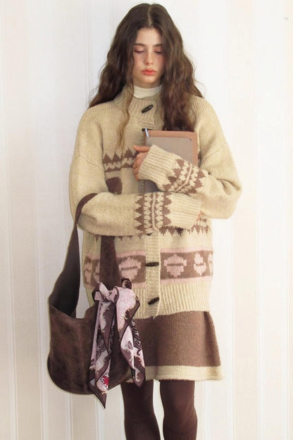 Pinecone Velvet Jacquard Sweater Skirt Set