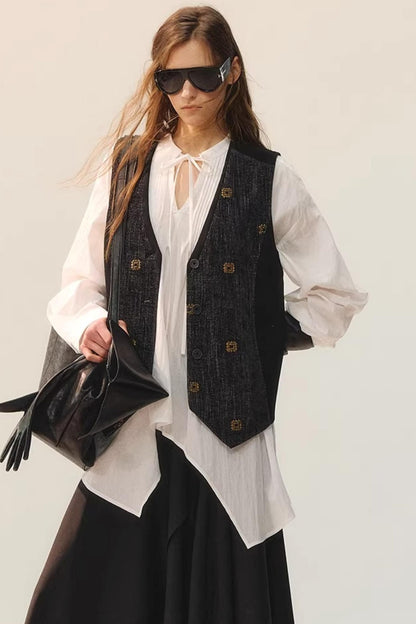 Beaded Retro V-Neck Vest Set-Up