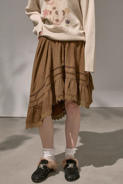 Wave Stitching Plaid Midi Skirt