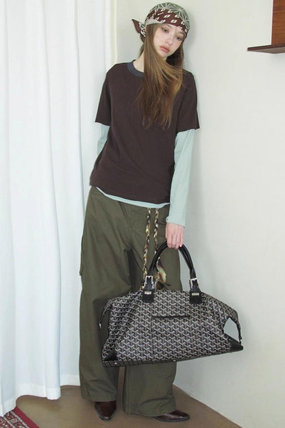 Fake Two-Piece Contrast Long Sleeve T-shirt