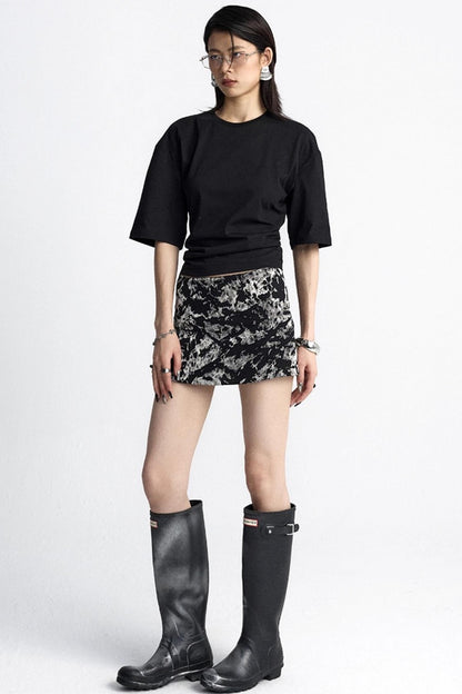 Pinch-Pleated Cut-Out Short Sleeve Summer Top