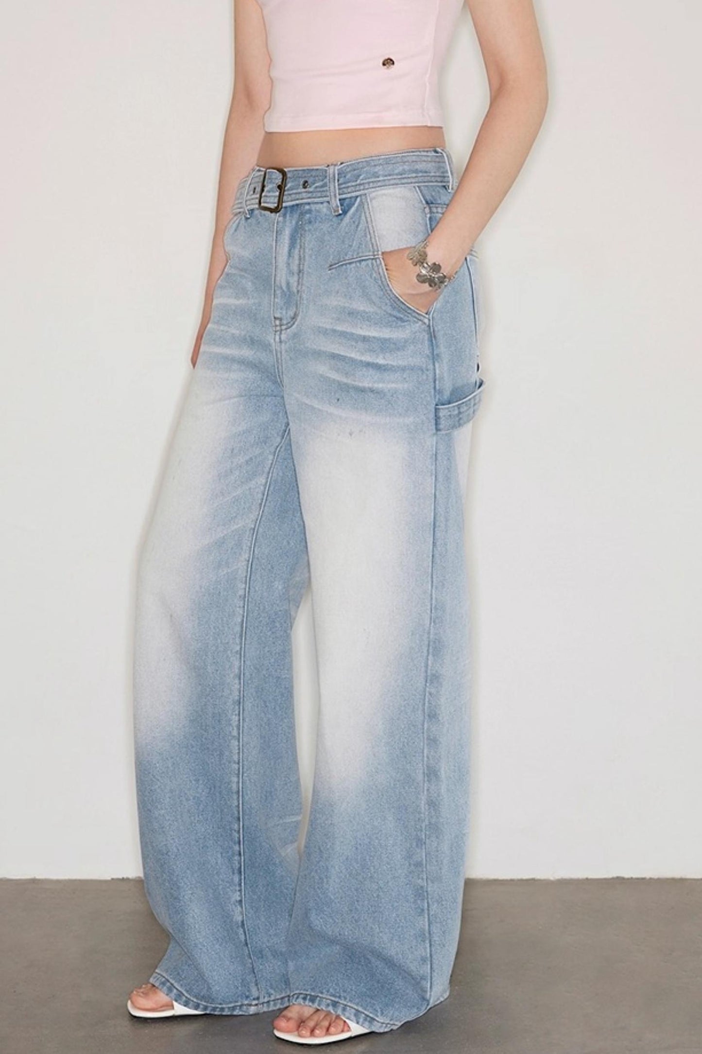 Vintage Blue Distressed Straight Jeans